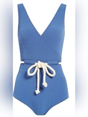 Lisa Marie Fernandez Yasmin belted sear sucker one piece swimsuit  Size 4